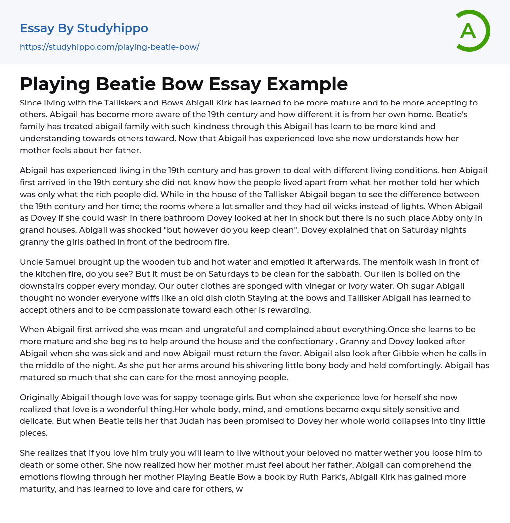 Playing Beatie Bow Essay Example