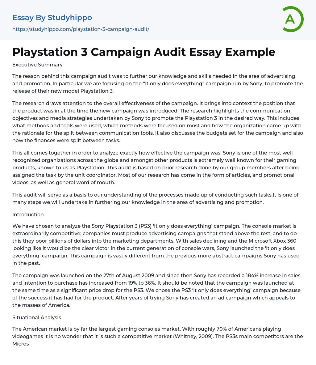 Playstation 3 Campaign Audit Essay Example