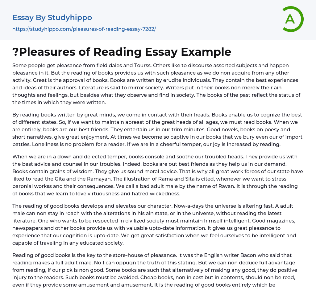 ?Pleasures of Reading Essay Example