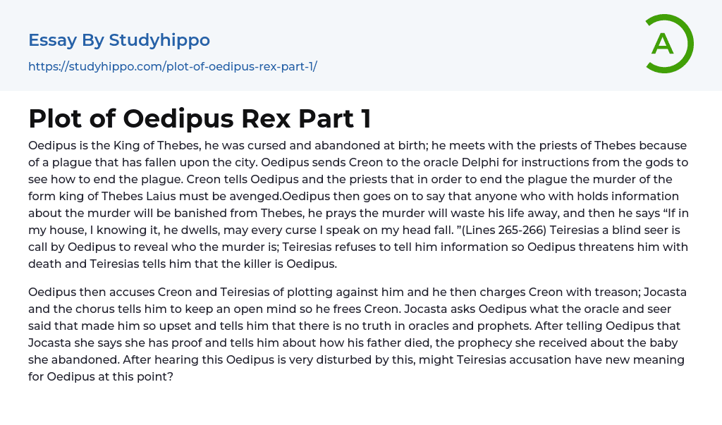 Plot of Oedipus Rex Part 1 Essay Example