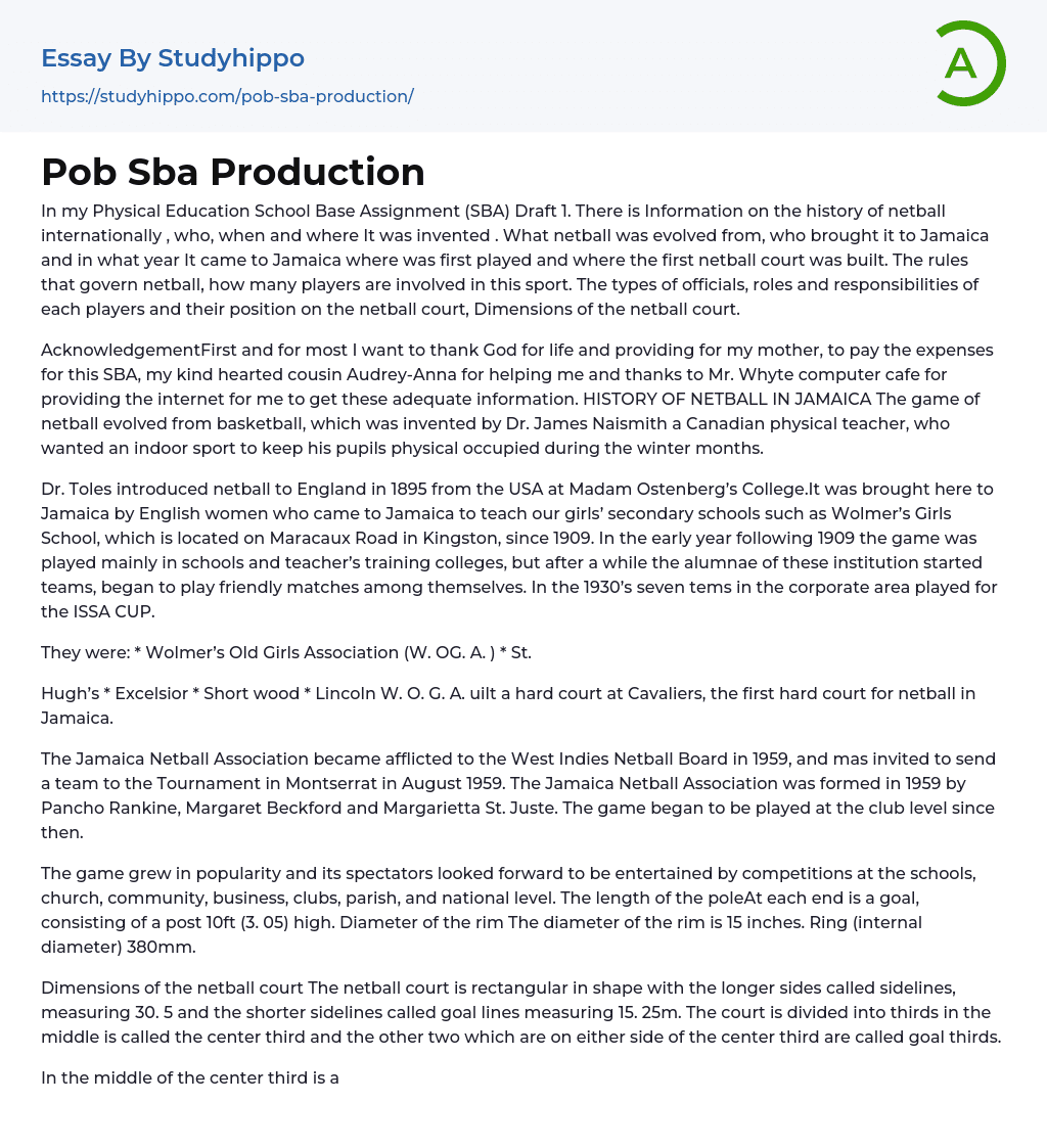 Pob Sba Production Essay Example
