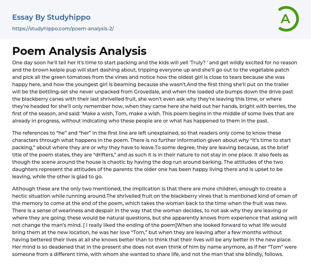 Poem Analysis Analysis Essay Example