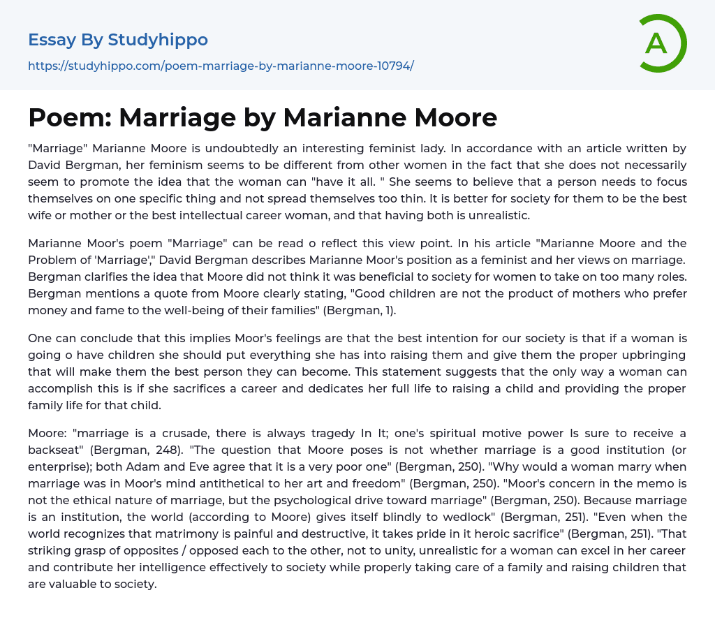 Poem: Marriage by Marianne Moore Essay Example