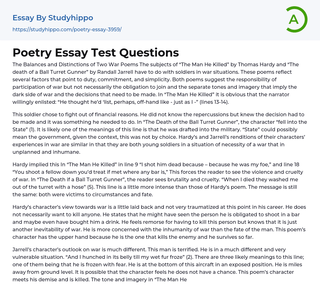 Poetry Essay Test Questions