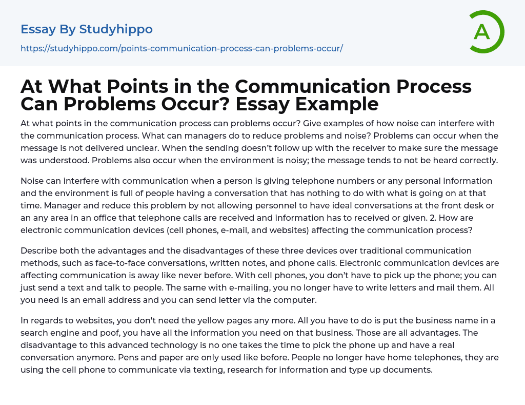 At What Points in the Communication Process Can Problems Occur? Essay Example