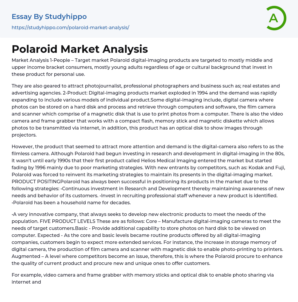 Polaroid Market Analysis Essay Example