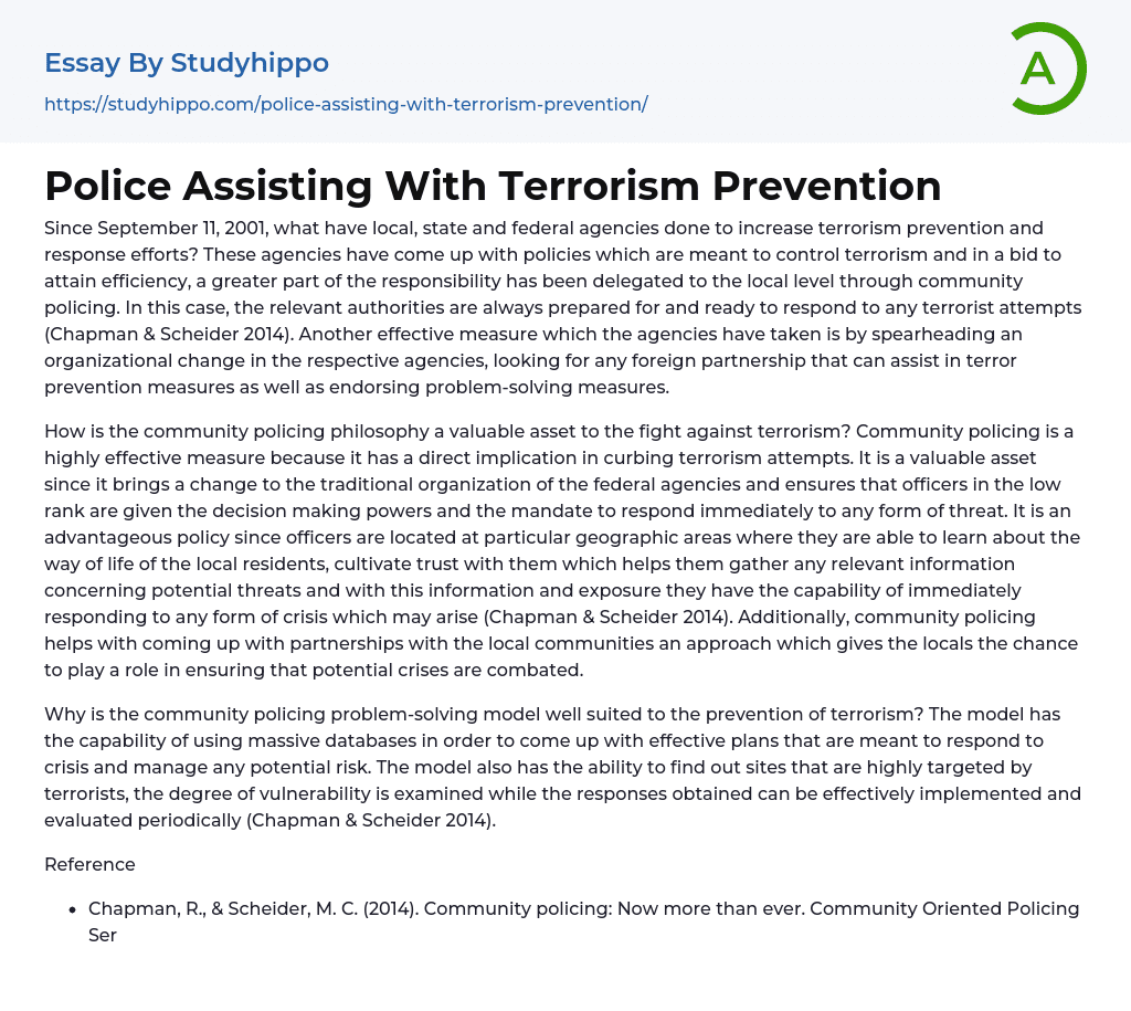 Police Assisting With Terrorism Prevention Essay Example