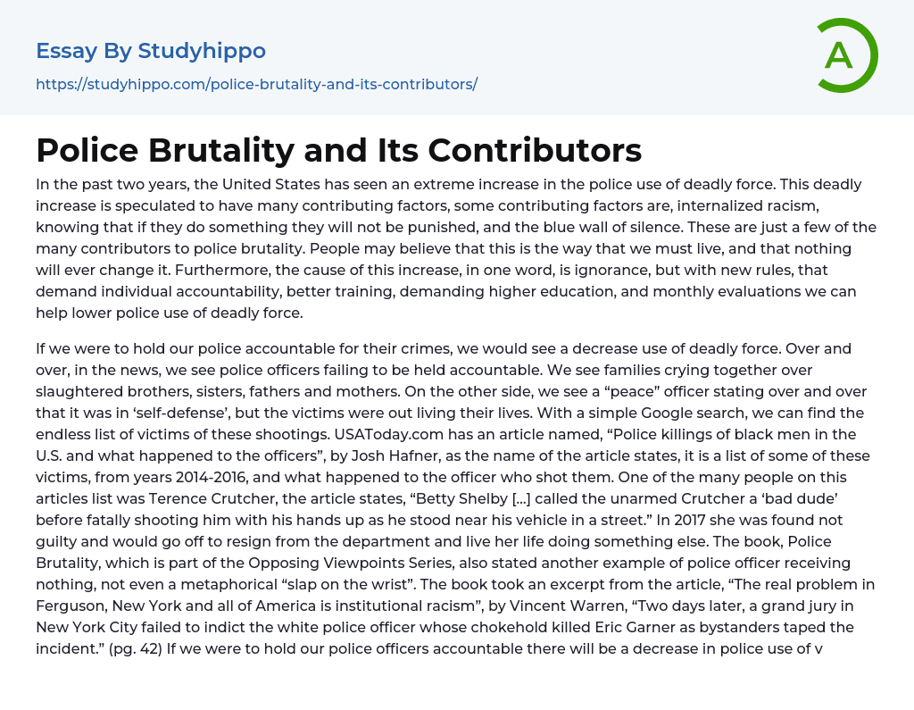 Police Brutality and Its Contributors Essay Example