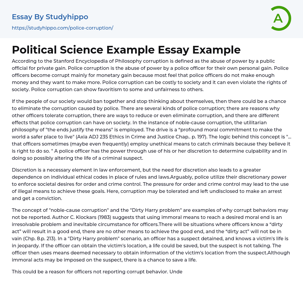 Political Science Example Essay Example