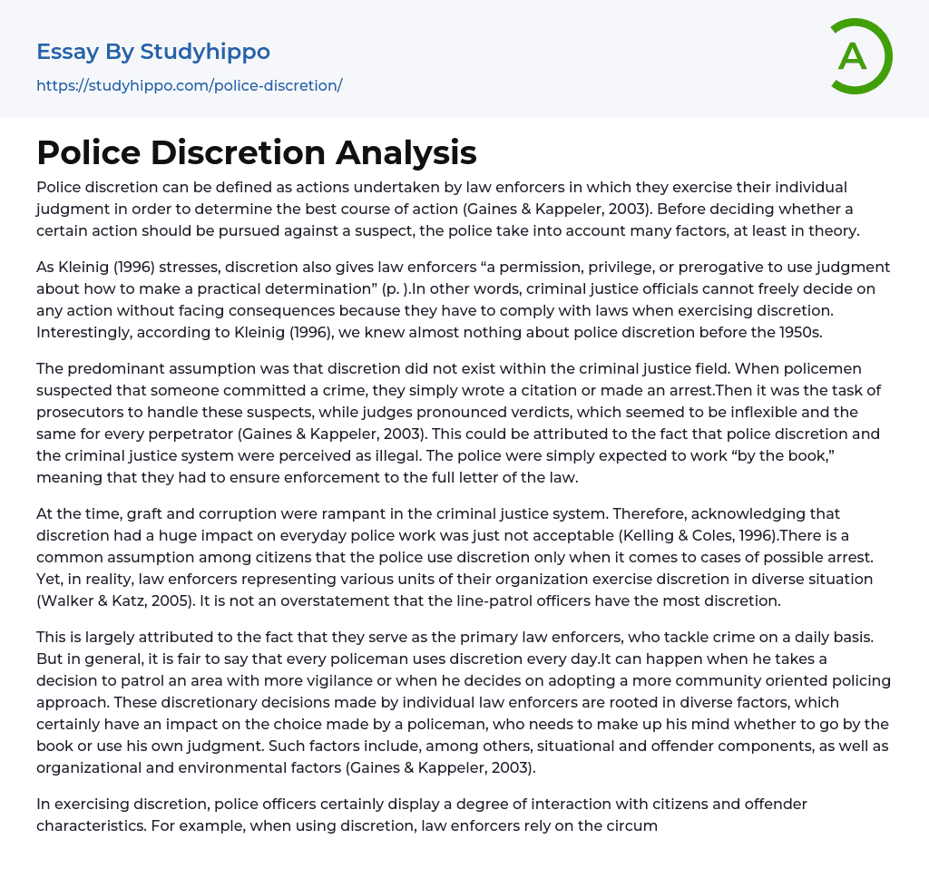 Police Discretion Analysis Essay Example