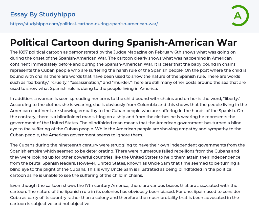 Political Cartoon during Spanish-American War Essay Example