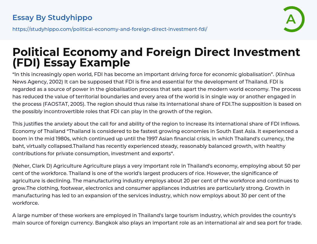 Political Economy and Foreign Direct Investment (FDI) Essay Example