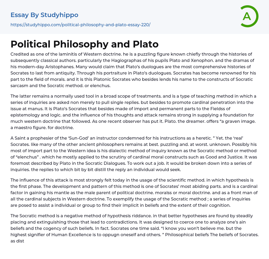 Political Philosophy and Plato Essay Example