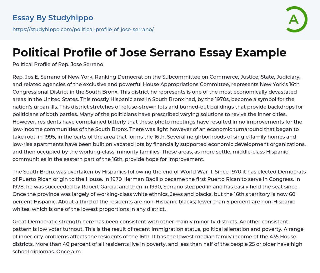 Political Profile of Jose Serrano Essay Example