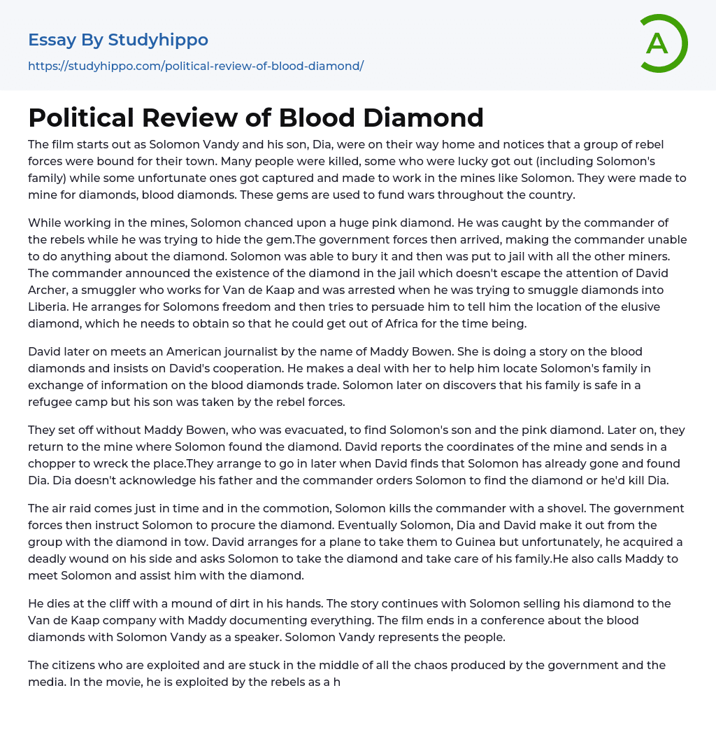 Political Review of Blood Diamond Essay Example