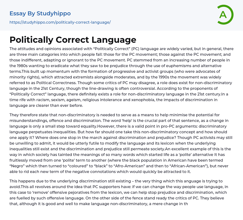 Politically Correct Language Essay Example
