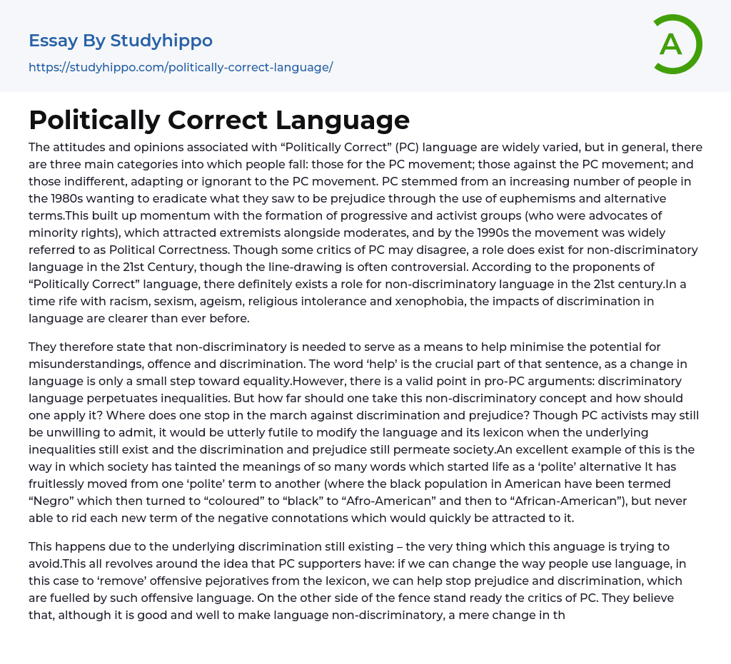 Politically Correct Language Essay Example StudyHippo