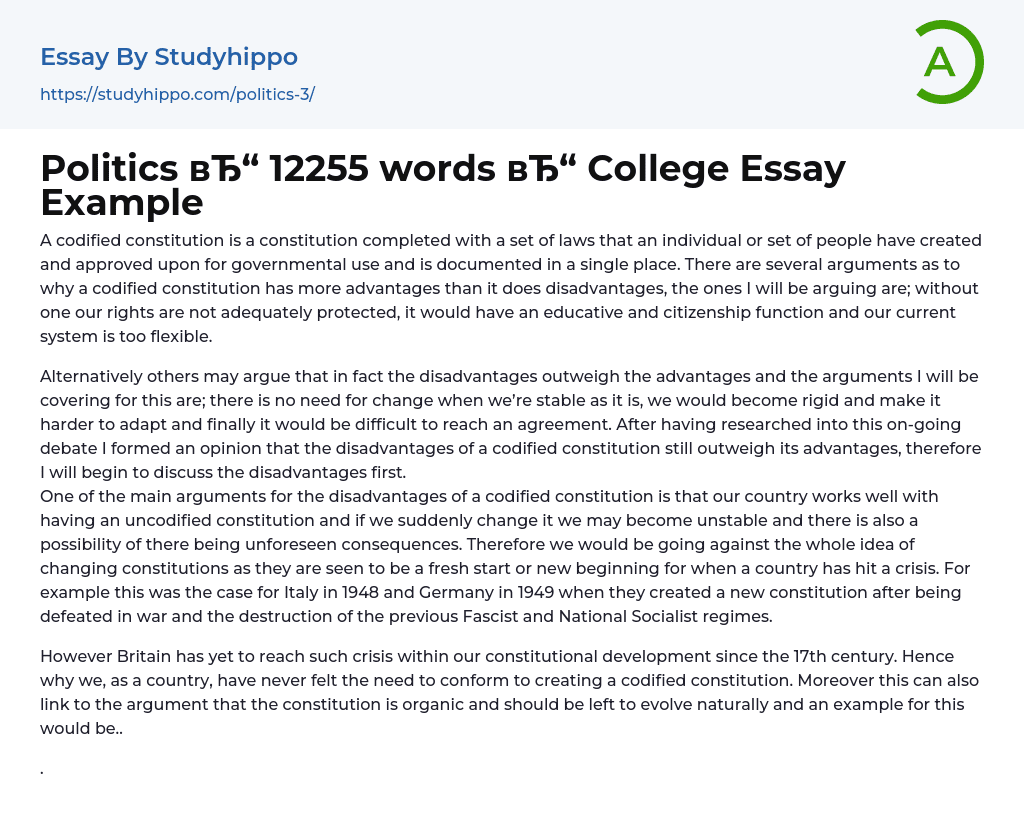 Politics 12255 words College Essay Example
