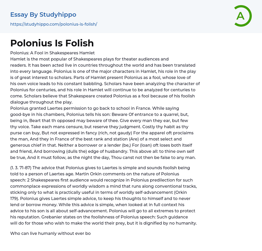 Polonius Is Folish Essay Example