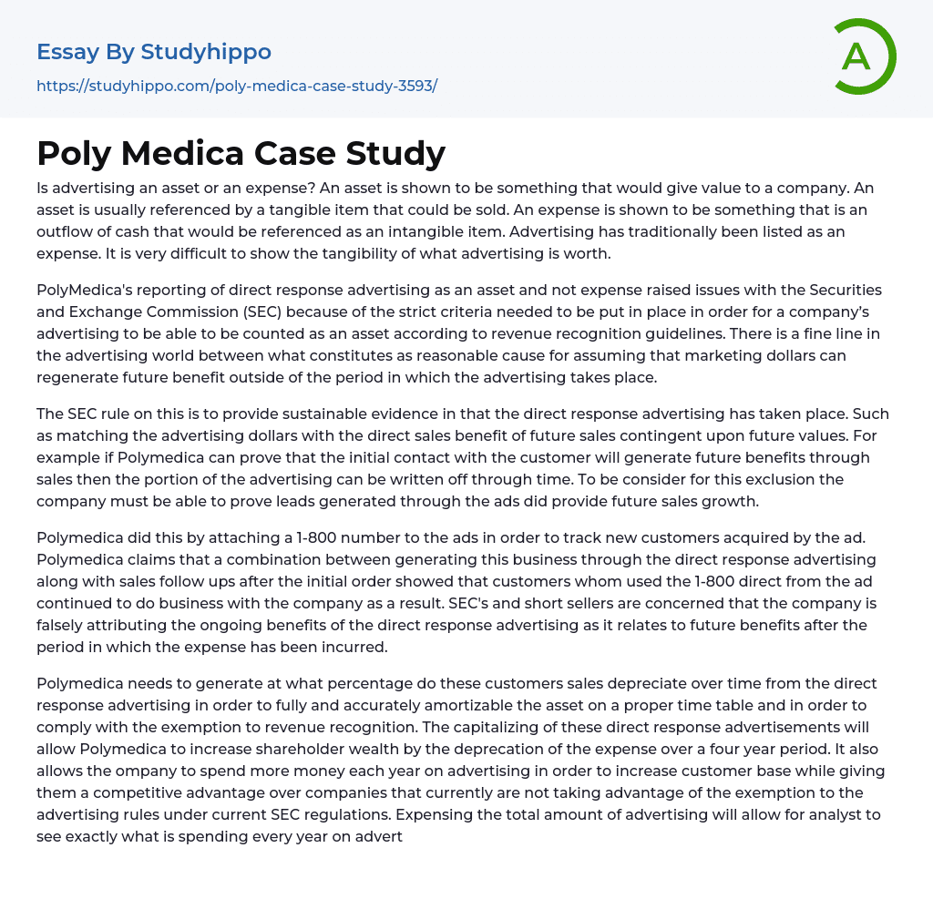 Poly Medica Case Study Essay Example