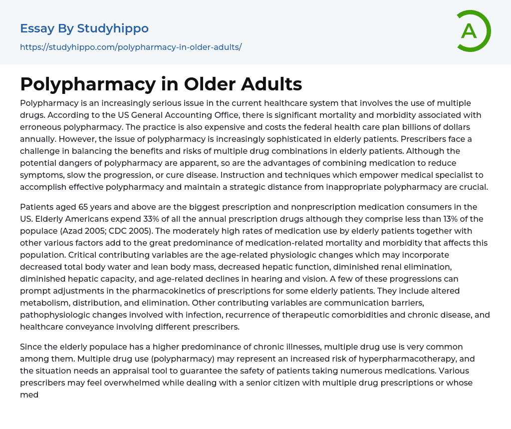 Polypharmacy in Older Adults Essay Example