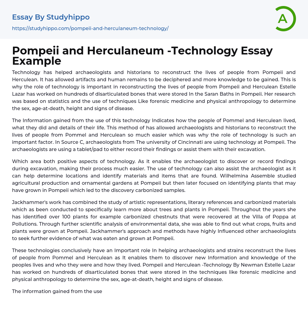 Pompeii and Herculaneum -Technology Essay Example