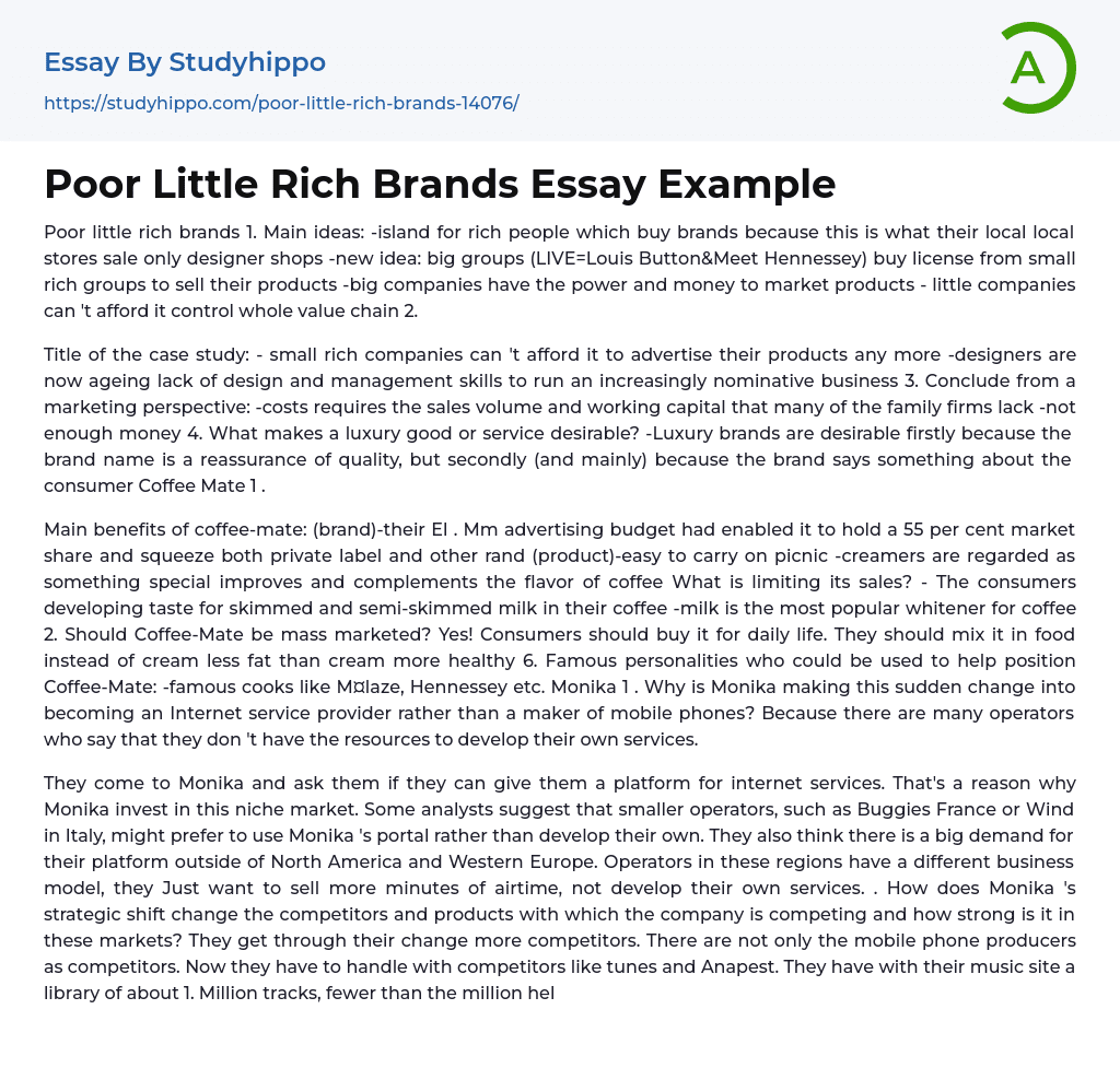 Poor Little Rich Brands Essay Example
