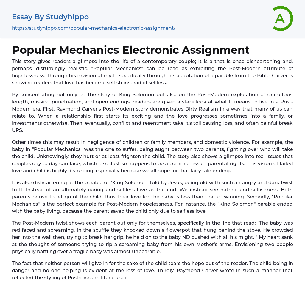 Popular Mechanics Electronic Assignment Essay Example