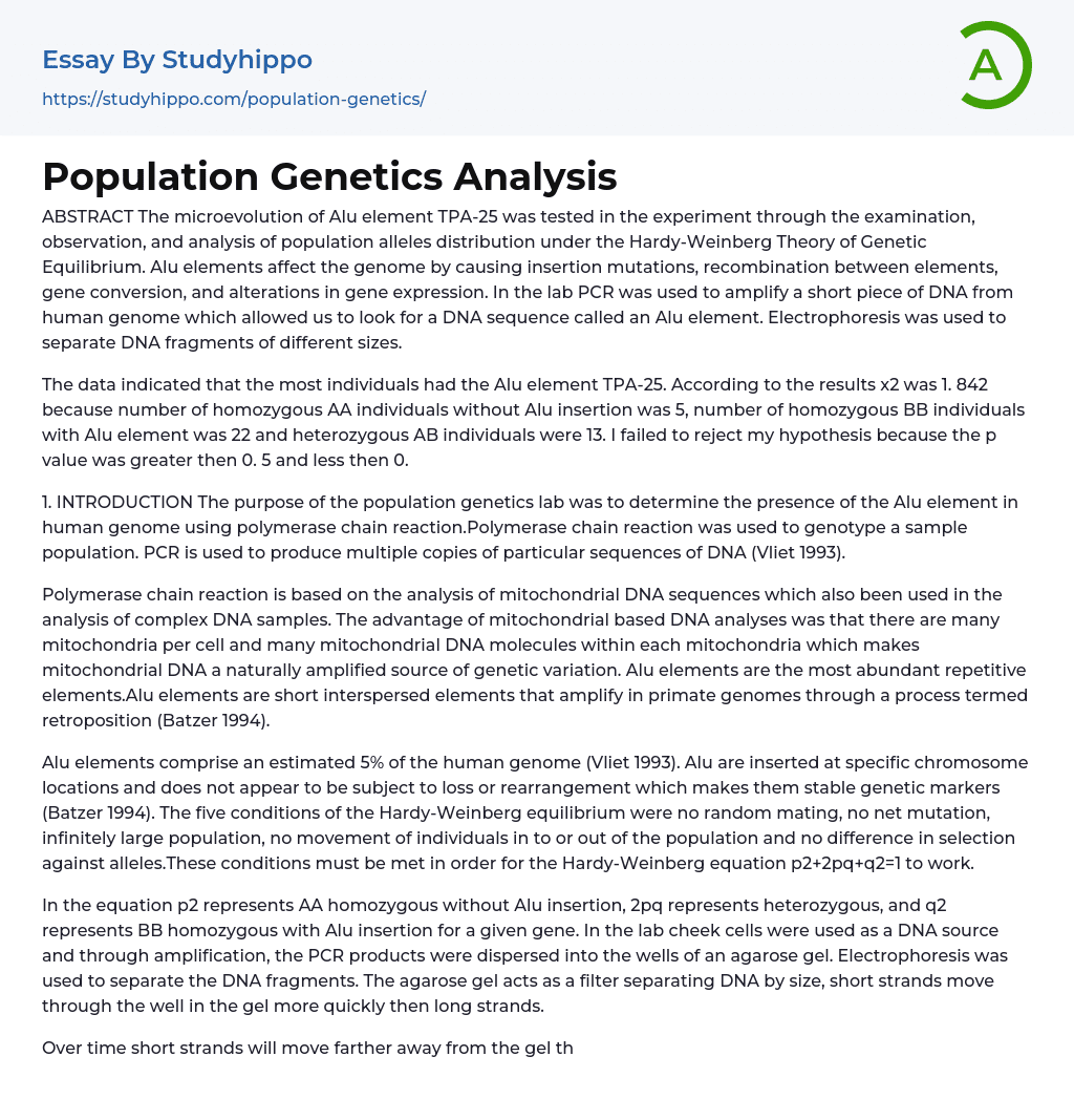 Population Genetics Analysis Essay Example