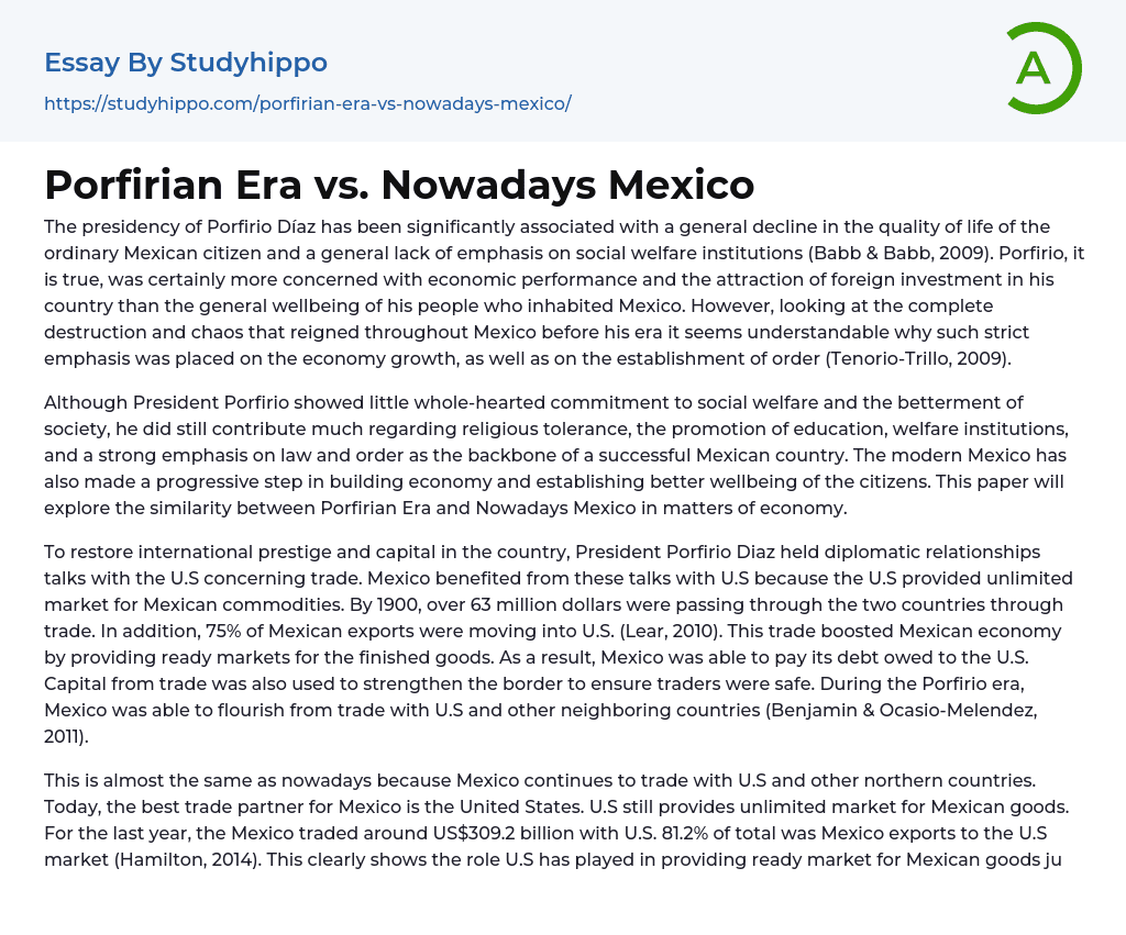 Porfirian Era vs. Nowadays Mexico Essay Example