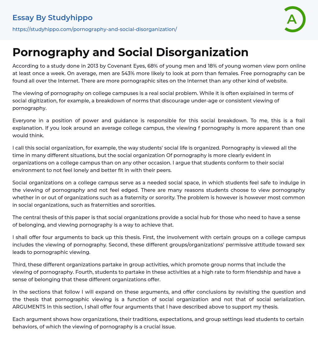 Pornography and Social Disorganization Essay Example