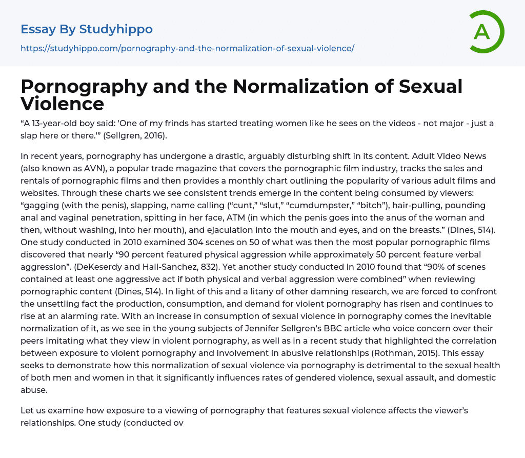 Pornography and the Normalization of Sexual Violence Essay Example