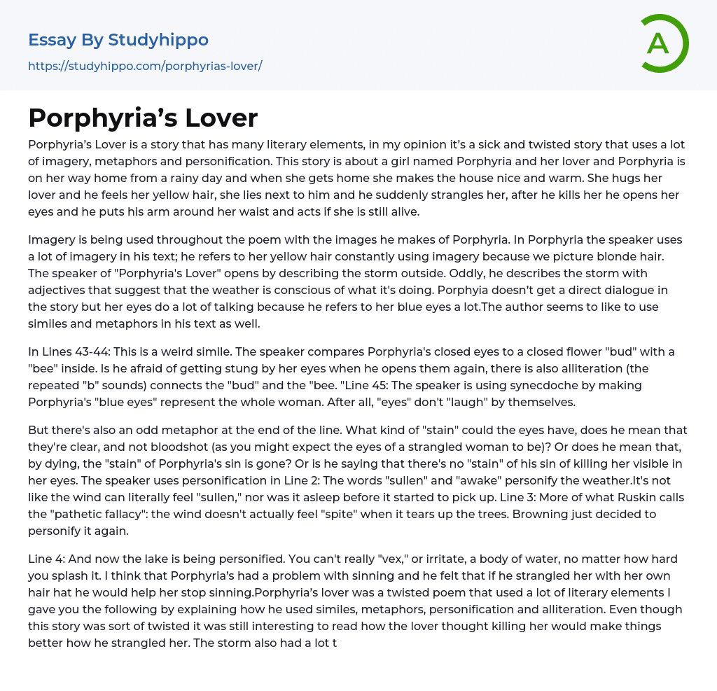 Porphyria’s Lover Essay Example