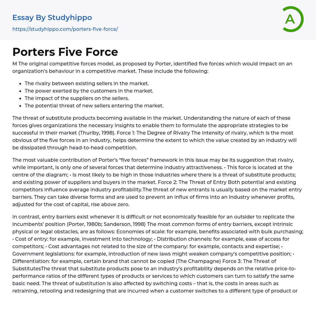 Porters Five Force Essay Example