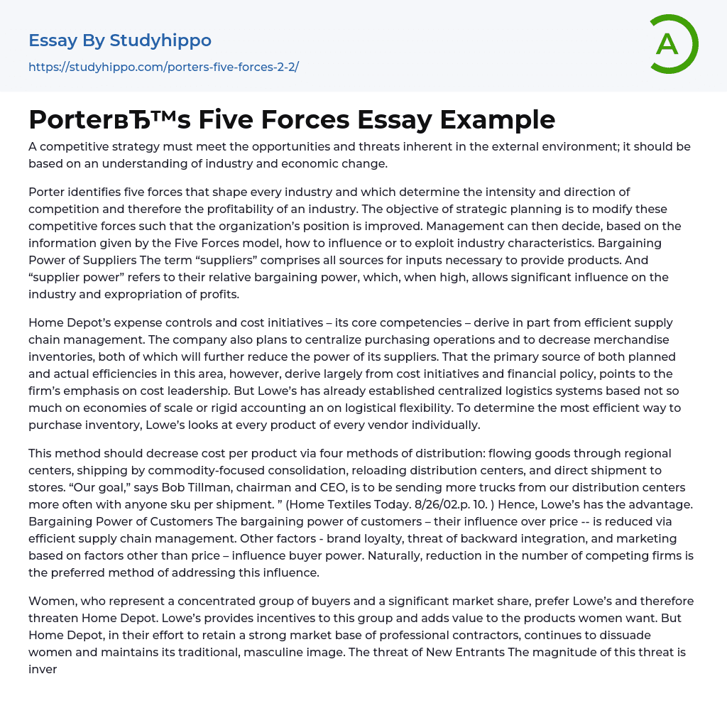 Porter’s Five Forces Essay Example