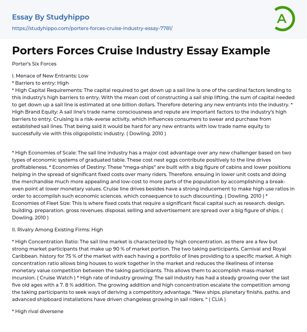 Porters Forces Cruise Industry Essay Example