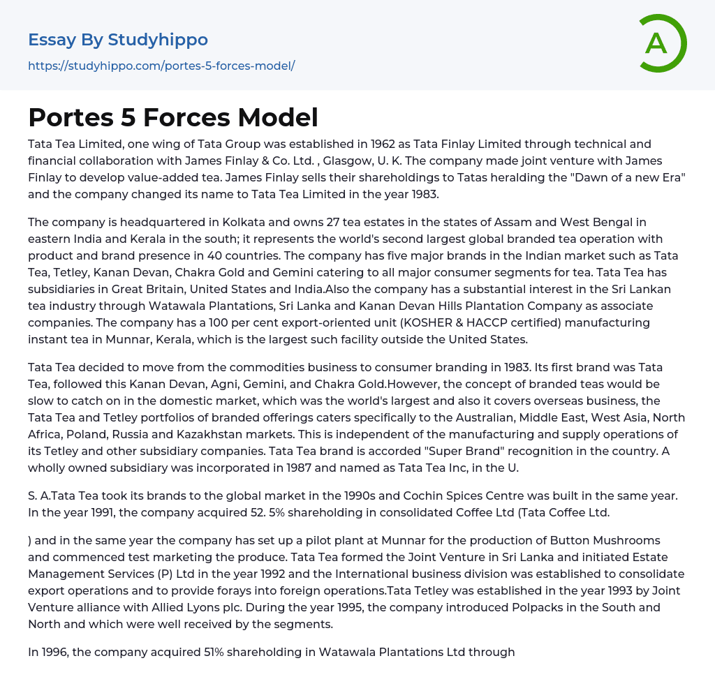 Portes 5 Forces Model Essay Example