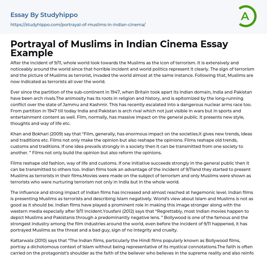 Portrayal of Muslims in Indian Cinema Essay Example