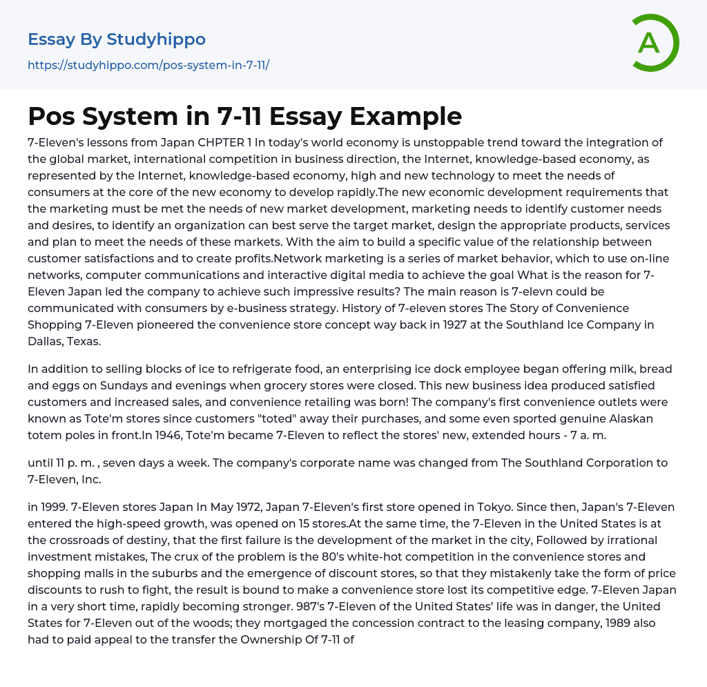 Pos System in 7-11 Essay Example