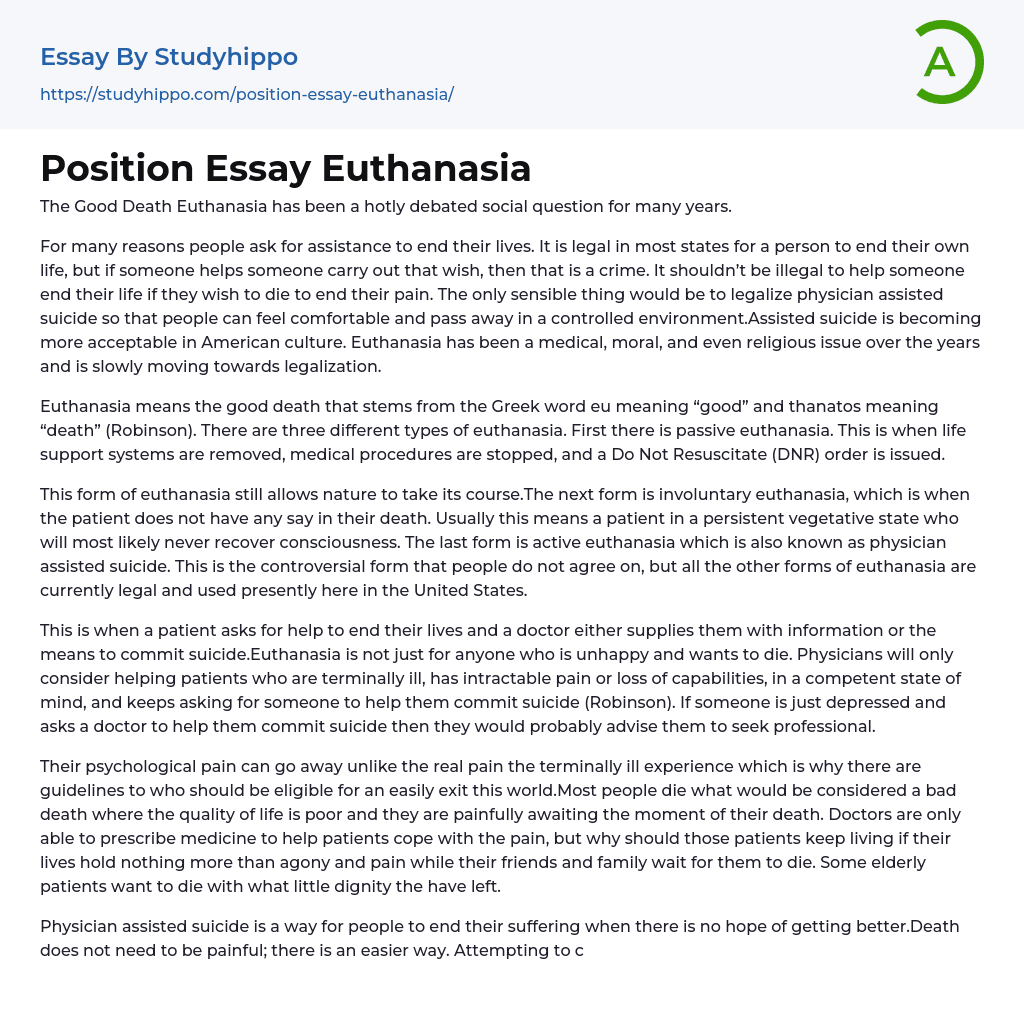 Position Essay Euthanasia
