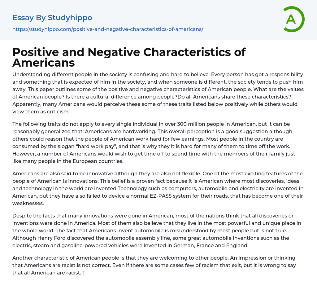 Positive and Negative Characteristics of Americans Essay Example
