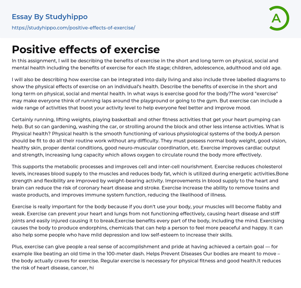 Positive effects of exercise Essay Example