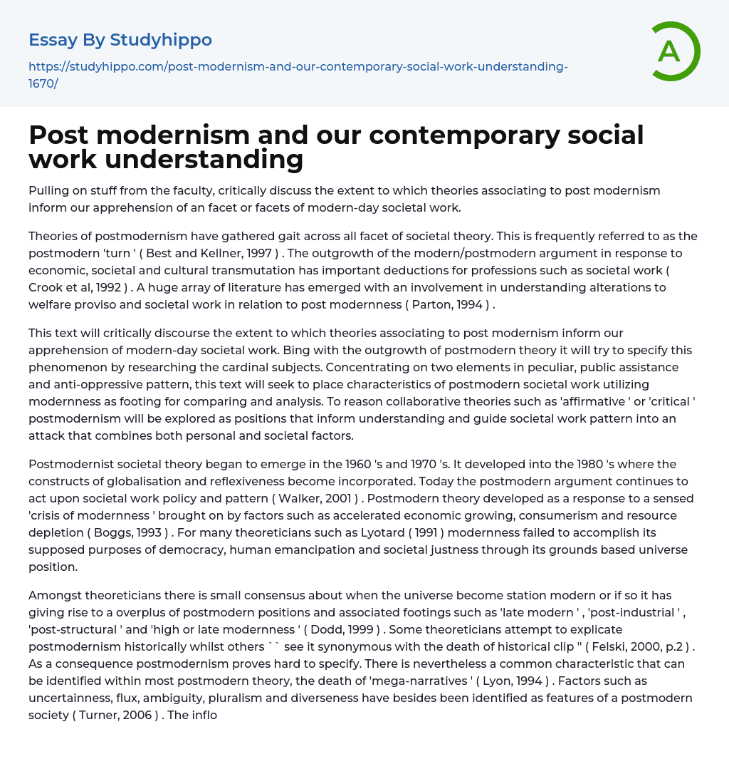 Post modernism and our contemporary social work understanding Essay Example