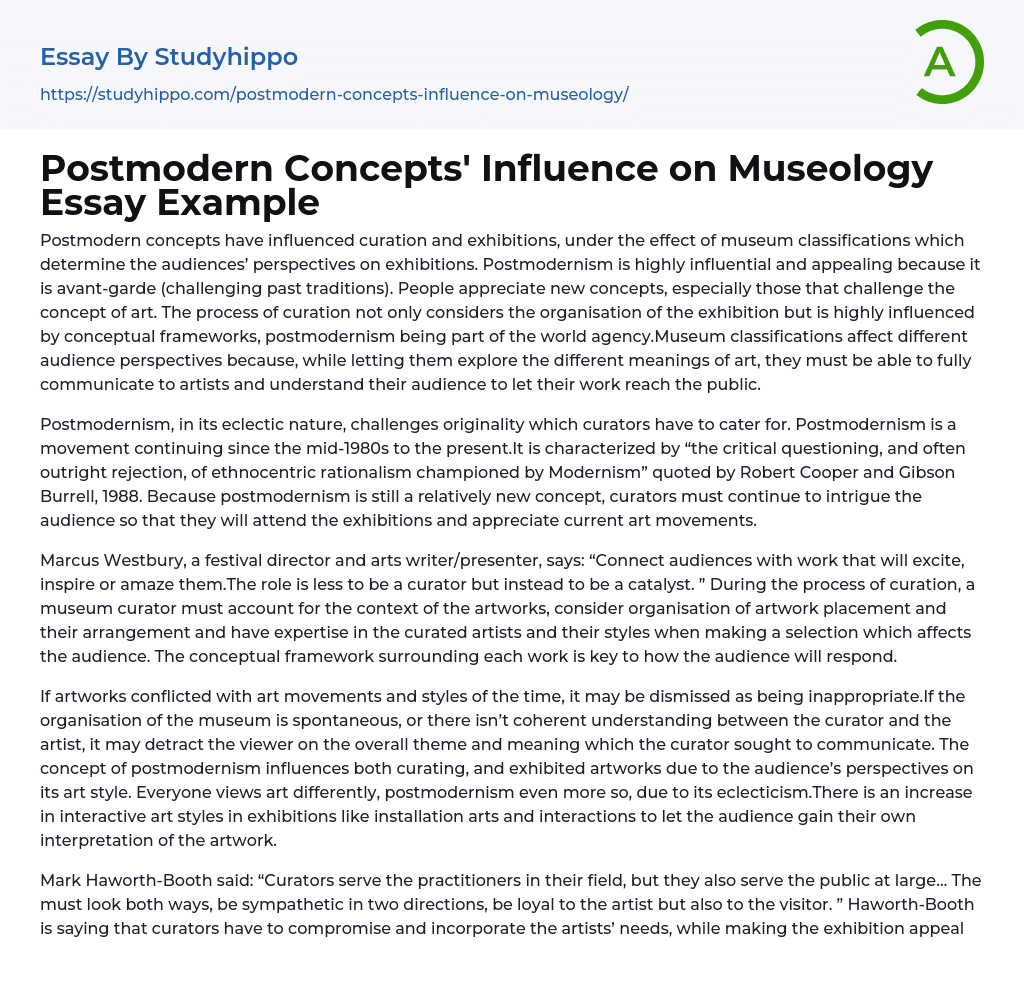 Postmodern Concepts’ Influence on Museology Essay Example