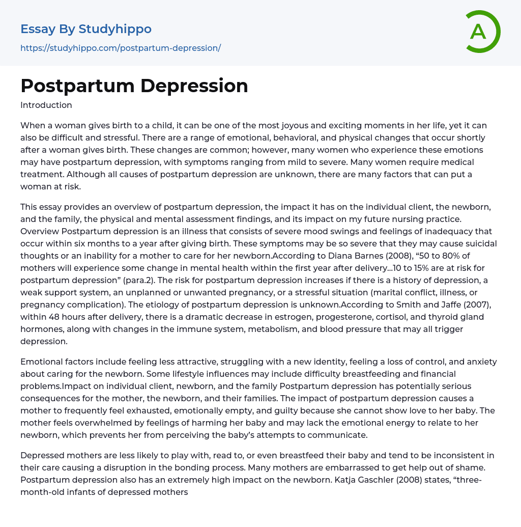 Postpartum Depression Essay Example