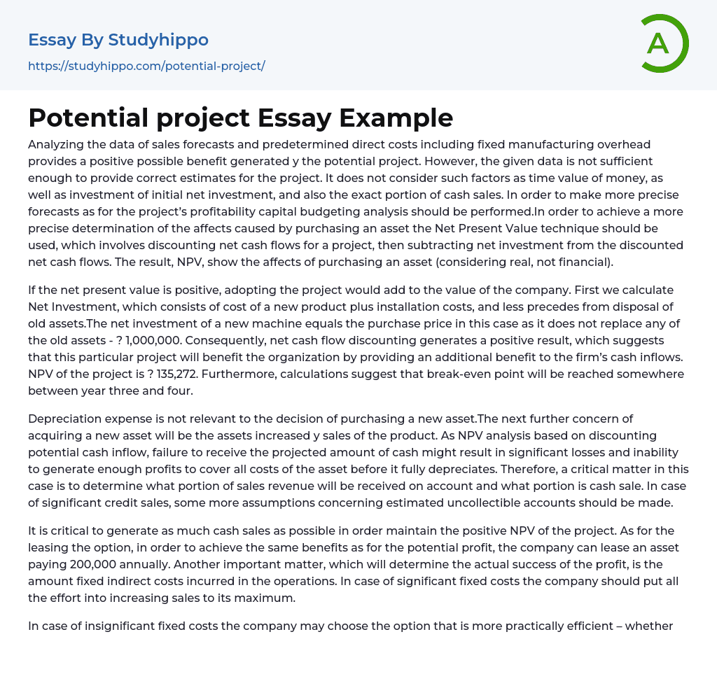 Potential project Essay Example