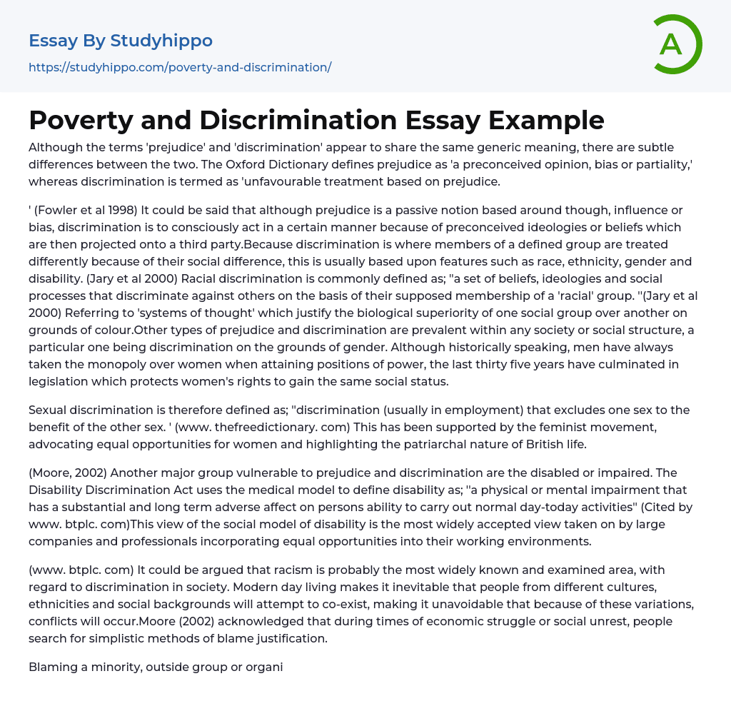 Poverty and Discrimination Essay Example