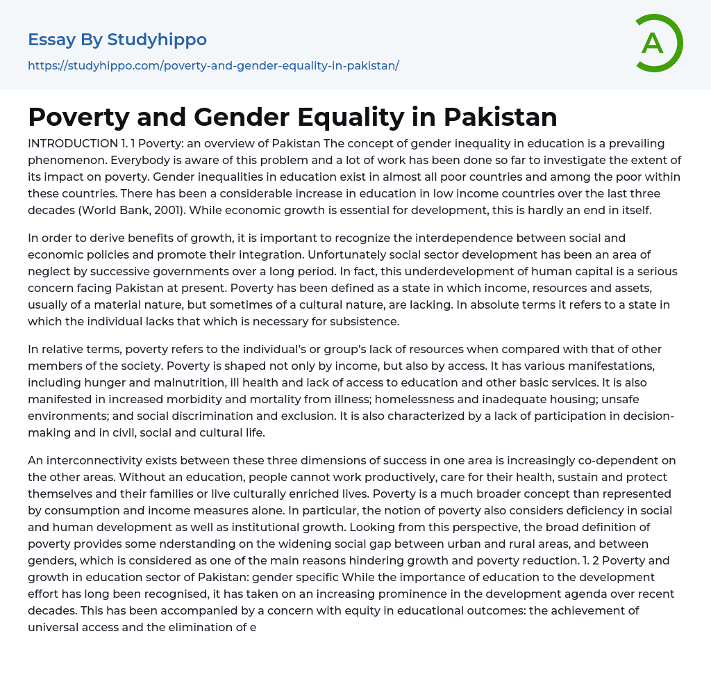 gender equality in pakistan essay