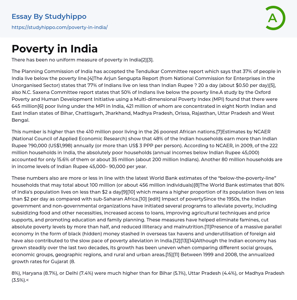 essay on poverty in indian economy