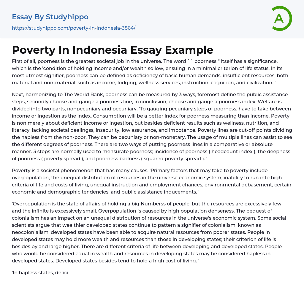 Poverty In Indonesia Essay Example